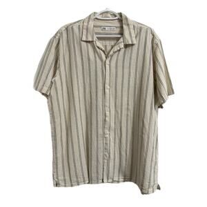 ZARA Men’s XL Button Up Lightweight Y2K Retro Style Cream Striped Collared Shirt